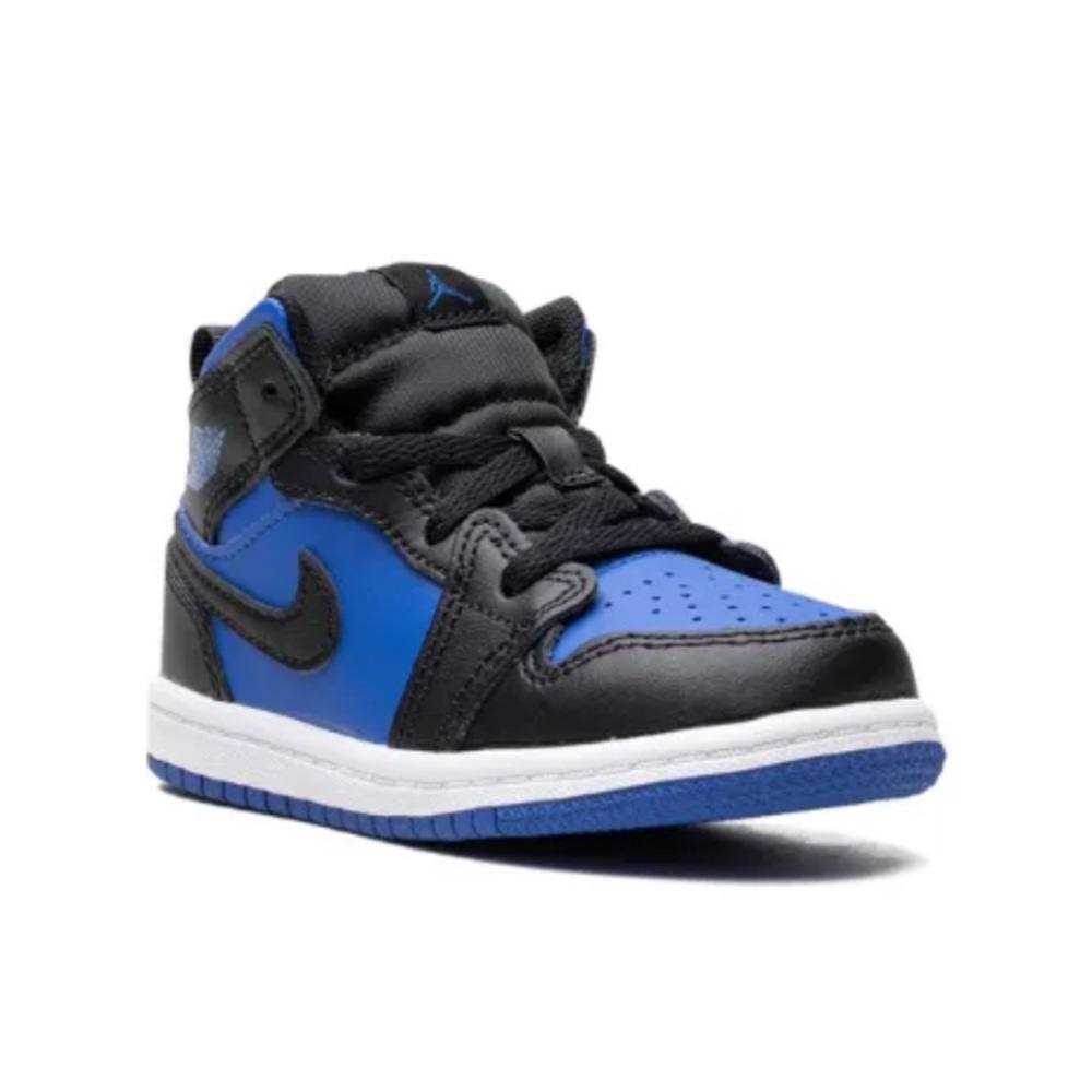 Boys Youth Nike Jordan Mid 1 Royal Blue and Black Sneakers